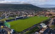 10 October 2021; An aerial view of match action, with Black Mountain in the background, during the Antrim County Senior Club Hurling Championship Final match between Dunloy and O'Donovan Rossa at Corrigan Park in Belfast. Photo by Ramsey Cardy/Sportsfile