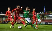 10 October 2021; Rocco Vata of Republic of Ireland in action against Matej Janevski of North Macedonia during the UEFA U17 Championship Qualifying Round Group 5 match between Republic of Ireland and North Macedonia at Turner's Cross in Cork. Photo by Eóin Noonan/Sportsfile