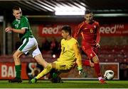 10 October 2021; Mark O'Mahony of Republic of Ireland backheals to score his side's second goal during the UEFA U17 Championship Qualifying Round Group 5 match between Republic of Ireland and North Macedonia at Turner's Cross in Cork. Photo by Eóin Noonan/Sportsfile