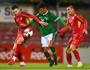 10 October 2021; Trent Kone Doherty of Republic of Ireland in action against Daniel Markovski of North Macedonia during the UEFA U17 Championship Qualifying Round Group 5 match between Republic of Ireland and North Macedonia at Turner's Cross in Cork. Photo by Eóin Noonan/Sportsfile