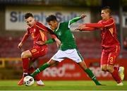 10 October 2021; Trent Kone Doherty of Republic of Ireland in action against Daniel Markovski of North Macedonia during the UEFA U17 Championship Qualifying Round Group 5 match between Republic of Ireland and North Macedonia at Turner's Cross in Cork. Photo by Eóin Noonan/Sportsfile