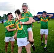 10 October 2021; Nicky McKeague, left, and Eoin O'Neill of Dunloy celebrate after the Antrim County Senior Club Hurling Championship Final match between Dunloy and O'Donovan Rossa at Corrigan Park in Belfast. Photo by Ramsey Cardy/Sportsfile