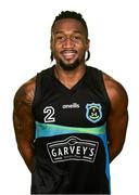 9 October 2021; Aaron Calixte of Garvey's Tralee Warriors poses for a portrait before the InsureMyVan.ie Men's SuperLeague South Conference match between Garveys Tralee Warriors and Team 360 Financial Killorglin at Tralee Sports Complex in Tralee, Kerry. Photo by Brendan Moran/Sportsfile
