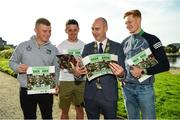 11 October 2021; Cllr Daniel Butler, Mayor of the City and County of Limerick, second from left, with Limerick hurlers, from left, Peter Casey, Darragh O'Donovan and William O'Donoghue in attendance at the launch of 'Back 2 Back' at Limerick City and County Council offices at Merchants Quay in Limerick. Photo by Diarmuid Greene/Sportsfile