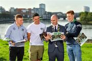 11 October 2021; Cllr Daniel Butler, Mayor of the City and County of Limerick, second from left, with Limerick hurlers, from left, Peter Casey, Darragh O'Donovan and William O'Donoghue in attendance at the launch of 'Back 2 Back' at Limerick City and County Council offices at Merchants Quay in Limerick. Photo by Diarmuid Greene/Sportsfile