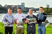 11 October 2021; Cllr Daniel Butler, Mayor of the City and County of Limerick, second from left, with Limerick hurlers, from left, Peter Casey, Darragh O'Donovan and William O'Donoghue in attendance at the launch of 'Back 2 Back' at Limerick City and County Council offices at Merchants Quay in Limerick. Photo by Diarmuid Greene/Sportsfile