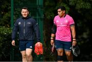 11 October 2021; Peter Dooley and Michael Ala'alatoa during a Leinster Rugby squad training session at UCD in Dublin. Photo by Harry Murphy/Sportsfile