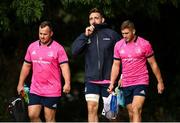 11 October 2021; Leinster players, from left, Ed Byrne, Jack Conan and Jordan Larmour during a Leinster Rugby squad training session at UCD in Dublin. Photo by Harry Murphy/Sportsfile