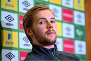 11 October 2021; Goalkeeper Caoimhin Kelleher during a Republic of Ireland press conference at the FAI Headquarters in Abbotstown, Dublin. Photo by Stephen McCarthy/Sportsfile