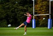 11 October 2021; Ross Byrne kicks during a Leinster Rugby squad training session at UCD in Dublin. Photo by Harry Murphy/Sportsfile