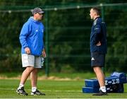 11 October 2021; Contact skills coach Denis Leamy speaks with Senior performance analyst Brian Colclough during a Leinster Rugby squad training session at UCD in Dublin. Photo by Harry Murphy/Sportsfile