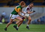 9 July 2021; Louise Ní Mhuircheartaigh of Kerry in action against Sarah Ní Loingsigh of Galway during the TG4 Ladies Football All-Ireland Championship Group 4 Round 1 match between Galway and Kerry at Cusack Park in Ennis, Clare. Photo by Brendan Moran/Sportsfile