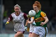 9 July 2021; Louise Ní Mhuircheartaigh of Kerry in action against Hannah Noone of Galway during the TG4 Ladies Football All-Ireland Championship Group 4 Round 1 match between Galway and Kerry at Cusack Park in Ennis, Clare. Photo by Brendan Moran/Sportsfile