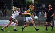 9 July 2021; Louise Ní Mhuircheartaigh of Kerry in action against Hannah Noone of Galway during the TG4 Ladies Football All-Ireland Championship Group 4 Round 1 match between Galway and Kerry at Cusack Park in Ennis, Clare. Photo by Brendan Moran/Sportsfile
