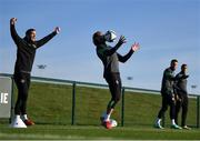 11 October 2021; Jeff Hendrick and Shane Duffy, left, during a Republic of Ireland training session at the FAI National Training Centre in Abbotstown, Dublin. Photo by Stephen McCarthy/Sportsfile