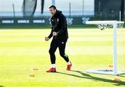 11 October 2021; Shane Duffy celebrates a score during a Republic of Ireland training session at the FAI National Training Centre in Abbotstown, Dublin. Photo by Stephen McCarthy/Sportsfile