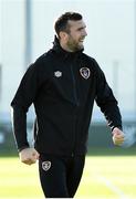 11 October 2021; Shane Duffy celebrates a score during a Republic of Ireland training session at the FAI National Training Centre in Abbotstown, Dublin. Photo by Stephen McCarthy/Sportsfile