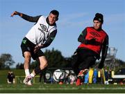 11 October 2021; Jason Knight, left, and Aaron Connolly during a Republic of Ireland training session at the FAI National Training Centre in Abbotstown, Dublin. Photo by Stephen McCarthy/Sportsfile