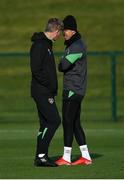 11 October 2021; Callum Robinson and manager Stephen Kenny during a Republic of Ireland training session at the FAI National Training Centre in Abbotstown, Dublin. Photo by Stephen McCarthy/Sportsfile