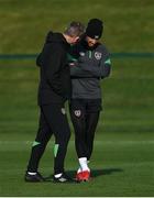 11 October 2021; Callum Robinson and manager Stephen Kenny during a Republic of Ireland training session at the FAI National Training Centre in Abbotstown, Dublin. Photo by Stephen McCarthy/Sportsfile