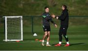 11 October 2021; James Collins and Shane Duffy, right, during a Republic of Ireland training session at the FAI National Training Centre in Abbotstown, Dublin. Photo by Stephen McCarthy/Sportsfile