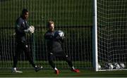 11 October 2021; Goalkeepers Caoimhin Kelleher and Gavin Bazunu, left, during a Republic of Ireland training session at the FAI National Training Centre in Abbotstown, Dublin. Photo by Stephen McCarthy/Sportsfile