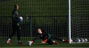 11 October 2021; Goalkeepers Mark Travers, right, and Caoimhin Kelleher during a Republic of Ireland training session at the FAI National Training Centre in Abbotstown, Dublin. Photo by Stephen McCarthy/Sportsfile