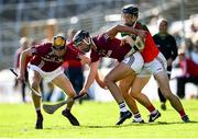 10 October 2021; Mark Nolan of Dicksboro, supported by team-mate Stephen Farrell, in action against Matthew Ruth of James Stephen's during the Kilkenny County Senior Hurling Championship quarter-final match between James Stephen's and Dicksboro at UPMC Nowlan Park in Kilkenny. Photo by Piaras Ó Mídheach/Sportsfile