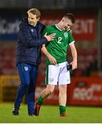 10 October 2021; Republic of Ireland manager Colin O'Brien with Luke Browne of Republic of Ireland after the UEFA U17 Championship Qualifying Round Group 5 match between Republic of Ireland and North Macedonia at Turner's Cross in Cork. Photo by Eóin Noonan/Sportsfile