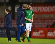 10 October 2021; Republic of Ireland manager Colin O'Brien with Luke Browne of Republic of Ireland after the UEFA U17 Championship Qualifying Round Group 5 match between Republic of Ireland and North Macedonia at Turner's Cross in Cork. Photo by Eóin Noonan/Sportsfile