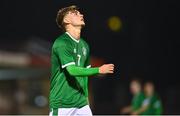 10 October 2021; Kevin Zefi of Republic of Ireland reacts during the UEFA U17 Championship Qualifying Round Group 5 match between Republic of Ireland and North Macedonia at Turner's Cross in Cork. Photo by Eóin Noonan/Sportsfile