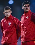 10 October 2021; North Macedonia players Adrian Zendelovski, left, and Lein Tairi during the UEFA U17 Championship Qualifying Round Group 5 match between Republic of Ireland and North Macedonia at Turner's Cross in Cork. Photo by Eóin Noonan/Sportsfile