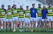 10 October 2021; The Blackrock team stand for Amhrán na bhFiann before the Cork County Senior Club Hurling Championship Round 3 match between Blackrock and St Finbarr's at Pairc Ui Chaoimh in Cork. Photo by Brendan Moran/Sportsfile