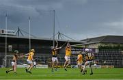 16 May 2021; Eoin Cody of Kilkenny and Gerard Walsh of Antrim contest a dropping ball during the Allianz Hurling League Division 1 Group B Round 2 match between Kilkenny and Antrim at UPMC Nowlan Park in Kilkenny. Photo by Brendan Moran/Sportsfile