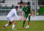 8 October 2021; Joel Bagan of Republic of Ireland in action against Loris Bernardy of Luxembourg during the UEFA European U21 Championship Qualifier match between Republic of Ireland and Luxembourg at Tallaght Stadium in Dublin.  Photo by Sam Barnes/Sportsfile