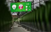 12 October 2021; The scoreboard is seen before the international friendly match between Republic of Ireland and Qatar at Aviva Stadium in Dublin. Photo by Sam Barnes/Sportsfile