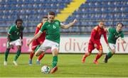 12 October 2021; Conor Coventry of Republic of Ireland takes a penalty, which was subsequently saved, during the UEFA European U21 Championship Qualifier Group F match between Montenegro and Republic of Ireland at Gradski Stadion Podgorica in Podgorica, Montenegro. Photo by Filip Roganovic/Sportsfile