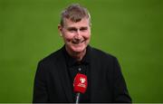 12 October 2021; Republic of Ireland manager Stephen Kenny is interviewed by television before the international friendly match between Republic of Ireland and Qatar at Aviva Stadium in Dublin. Photo by Stephen McCarthy/Sportsfile