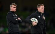 12 October 2021; Republic of Ireland manager Stephen Kenny looks on as coach Anthony Barry puts the players through their warm up before the international friendly match between Republic of Ireland and Qatar at Aviva Stadium in Dublin. Photo by Stephen McCarthy/Sportsfile
