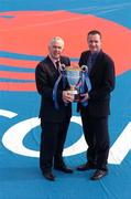 15 March 2004; Cathal Magee, left, Managing Director eircom retail, with Paul Curran, Dundalk FC, at the launch of the eircom League 2004 season. National Museum, Collins Barracks, Dublin.  Picture credit; David Maher / SPORTSFILE *EDI*