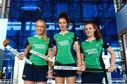 23 July 2013; The Irish Hockey Association is delighted to welcome Dublin Airport Authority on board as a commercial sponsor of the Electric Ireland U18 Women's EuroHockey Championships which will take place at UCD, Dublin, from 29th July to 4th August. Pictured at the launch of the partnership are Ireland players, from left to right, Sarah Hawkshaw, Emma Duncan and Ruth Maguire. Dublin Airport, Dublin. Photo by Sportsfile