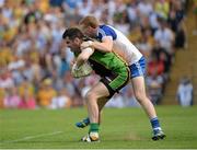 21 July 2013; Paul Durcan, Donegal, in action against Kieran Hughes, Monaghan. Ulster GAA Football Senior Championship Final, Donegal v Monaghan, St Tiernach's Park, Clones, Co. Monaghan. Picture credit: Oliver McVeigh / SPORTSFILE