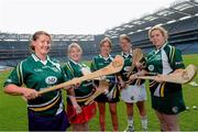 22 July 2013; In attendance at the launch of the M.Donnelly GAA All Ireland Poc Fada Finals are, players left to right, Deirdre Colfer, Wexford, Niamh Mackin, Louth, Bronagh Mone, Armagh, Catriona McCrickard, Down, and Catriona Daly, Galway. Croke Park, Dublin. Picture credit: David Maher / SPORTSFILE