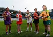 22 July 2013; In attendance at the launch of the M.Donnelly GAA All Ireland Poc Fada Finals are camogie players, from left to right, Deirdre Colfer, Wexford,  Niamh Mackin, Louth, Catriona McCrickard, Down, Bronagh Mone, Armagh, and Catriona Daly, Galway. Croke Park, Dublin. Picture credit: David Maher / SPORTSFILE