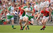 21 July 2013; Paul Geraghty of London in action against Séamus O'Shea of Mayo during the Connacht GAA Football Senior Championship Final match between Mayo and London at Elverys MacHale Park in Castlebar, Mayo. Photo by Stephen McCarthy/Sportsfile