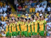 21 July 2013; The Donegal team stand for the National Anthem. Ulster GAA Football Senior Championship Final, Donegal v Monaghan, St Tiernach's Park, Clones, Co. Monaghan. Picture credit: Brian Lawless / SPORTSFILE
