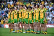 21 July 2013; The Donegal team stand for the National Anthem. Ulster GAA Football Senior Championship Final, Donegal v Monaghan, St Tiernach's Park, Clones, Co. Monaghan. Picture credit: Brian Lawless / SPORTSFILE