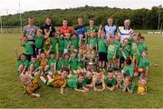 23 July 2013; Footballers, from left, Gary McFadden, Donegal, Michael Murphy, Donegal, Cilllian O'Connor, Mayo, Owen Lennon, Monaghan, Jonathan Lyne, Kerry, and Eoghan O'Gara, Dublin, with Michael Murphy Snr., Chairman of the host club, Glenswilly GAA Club, and young Glenswilly GAA Club members with the Sam Maguire Cup at the official launch of the 2013 GAA Football Championship All-Ireland Series. Glenswilly GAA Club, Glenswilly, Co. Donegal. Picture credit: Ray McManus / SPORTSFILE