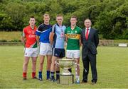 23 July 2013; Kieran Espey, Ulster Bank, with footballers, from left, Cillian O'Connor, Mayo, Owen Lennon, Monaghan, Eoghan O'Gara, Dublin, and Jonathan Lyne, Kerry, at the official launch of the 2013 GAA Football Championship All-Ireland Series. Glenswilly GAA Club, Glenswilly, Co. Donegal. Picture credit: Ray McManus / SPORTSFILE