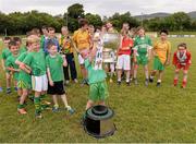 23 July 2013; Aiden Friel, age 7, from Letterkenny, Co. Donegal, lifts the Sam Maguire Cup at the official launch of the 2013 GAA Football Championship All-Ireland Series. Glenswilly GAA Club, Glenswilly, Co. Donegal. Picture credit: Ray McManus / SPORTSFILE